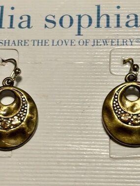 Lia Sophia Gold-Tone Crescent Drop Earrings with Textured Discs